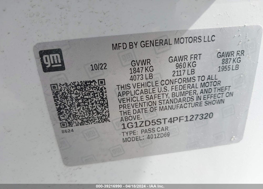 2023 CHEVROLET MALIBU FWD 1LT VIN: 1G1ZD5ST4PF127320