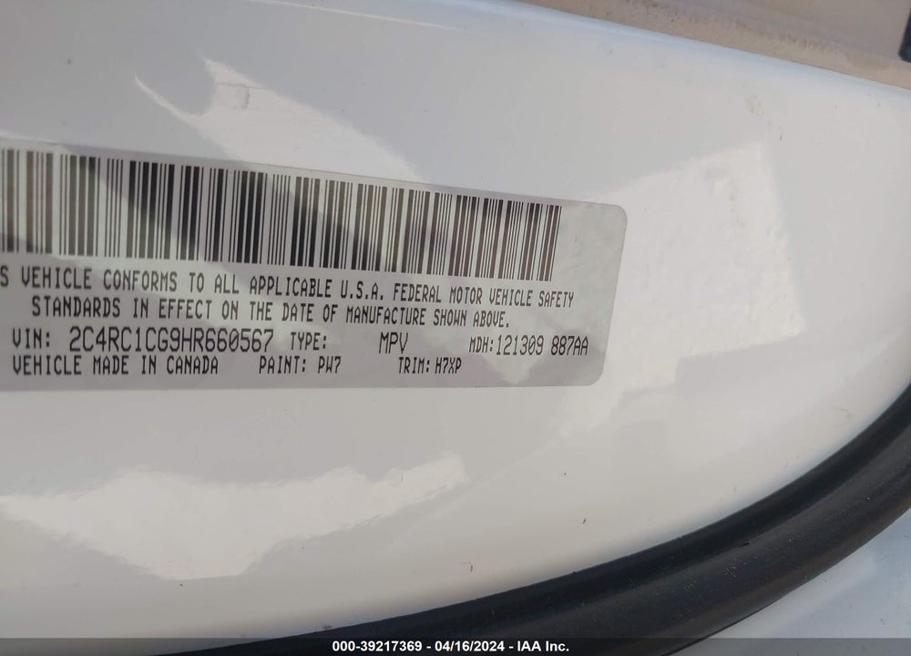 2017 CHRYSLER PACIFICA LX VIN: 2C4RC1CG9HR660567