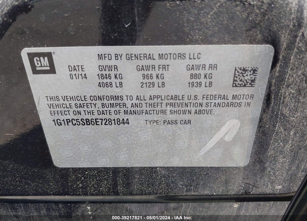 2014 CHEVROLET CRUZE 1LT AUTO VIN: 1G1PC5SB6E7281844