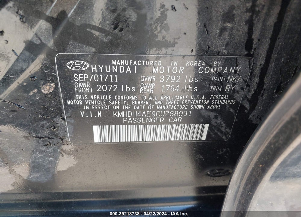 2012 HYUNDAI ELANTRA LIMITED (ULSAN PLANT) VIN: KMHDH4AE9CU288931