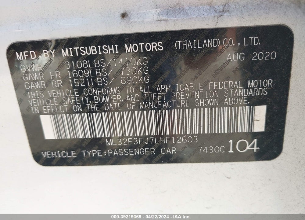 2020 MITSUBISHI MIRAGE G4 ES VIN: ML32F3FJ7LHF12603