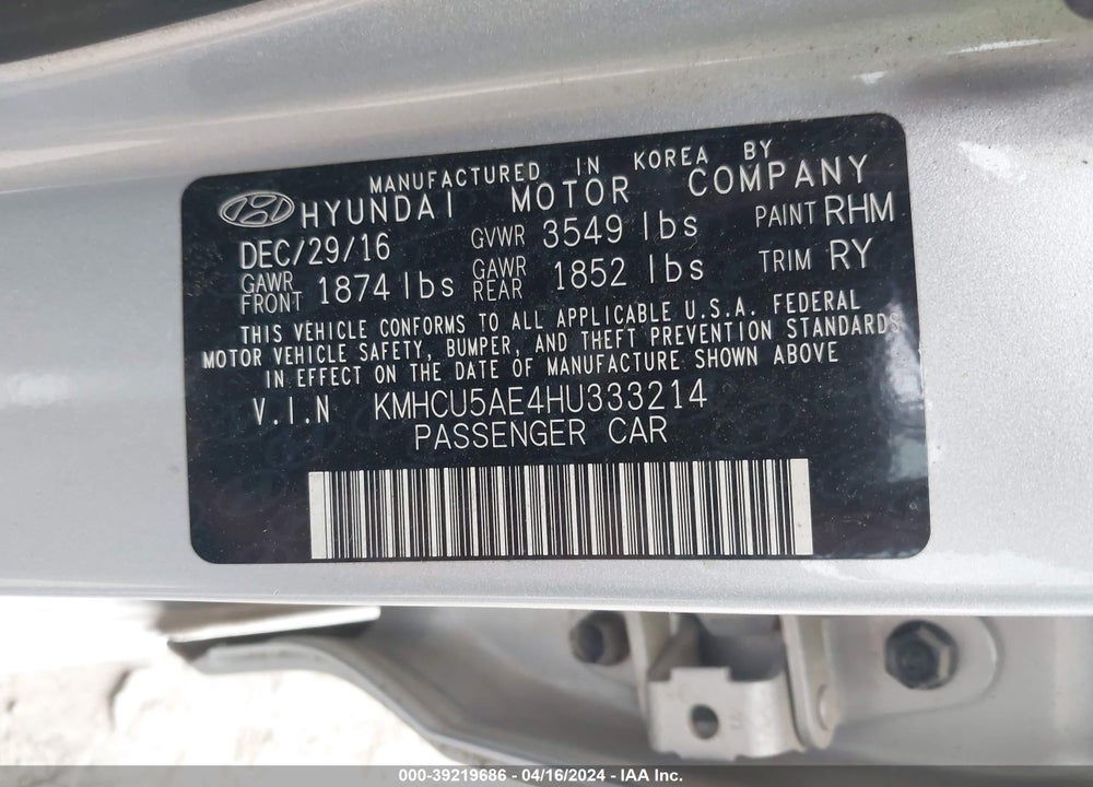 2017 HYUNDAI ACCENT SPORT VIN: KMHCU5AE4HU333214
