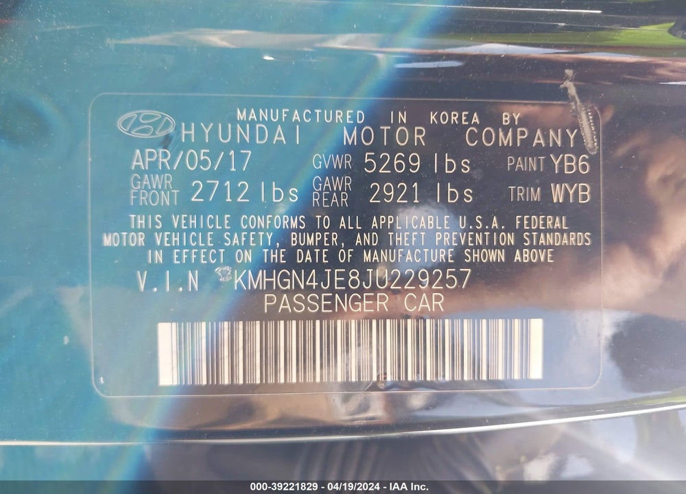 2018 GENESIS G80 3.8 VIN: KMHGN4JE8JU229257
