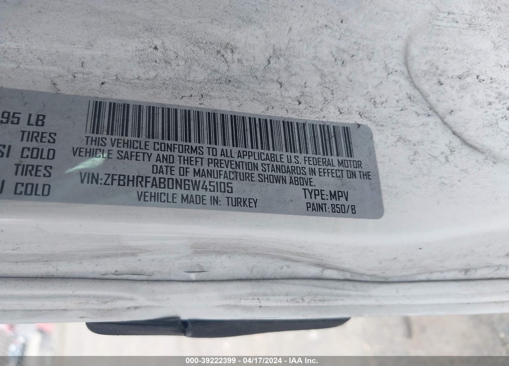 2022 RAM PROMASTER CITY CARGO VAN VIN: ZFBHRFAB0N6W45105