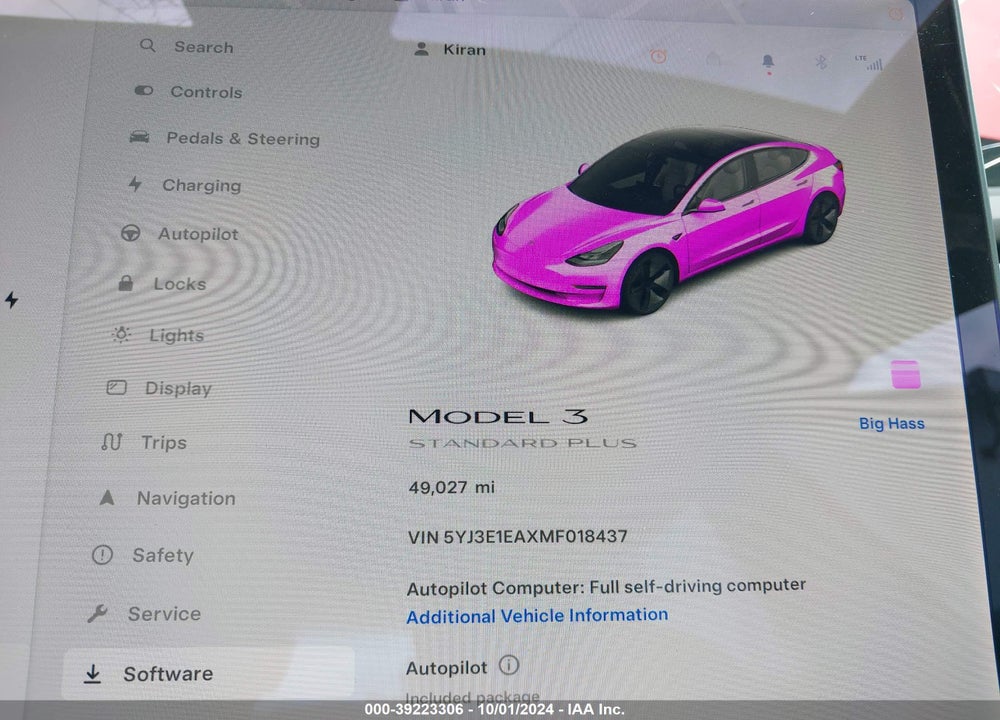 2021 TESLA MODEL 3 STANDARD RANGE PLUS REAR-WHEEL DRIVE VIN: 5YJ3E1EAXMF018437
