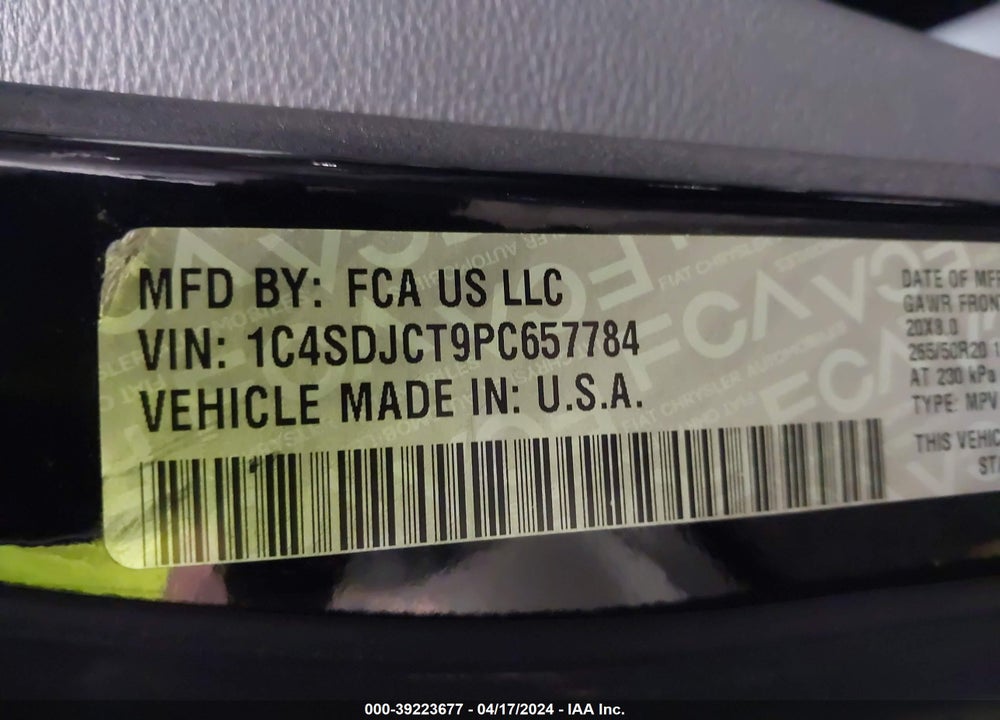 2023 DODGE DURANGO R/T PLUS AWD VIN: 1C4SDJCT9PC657784