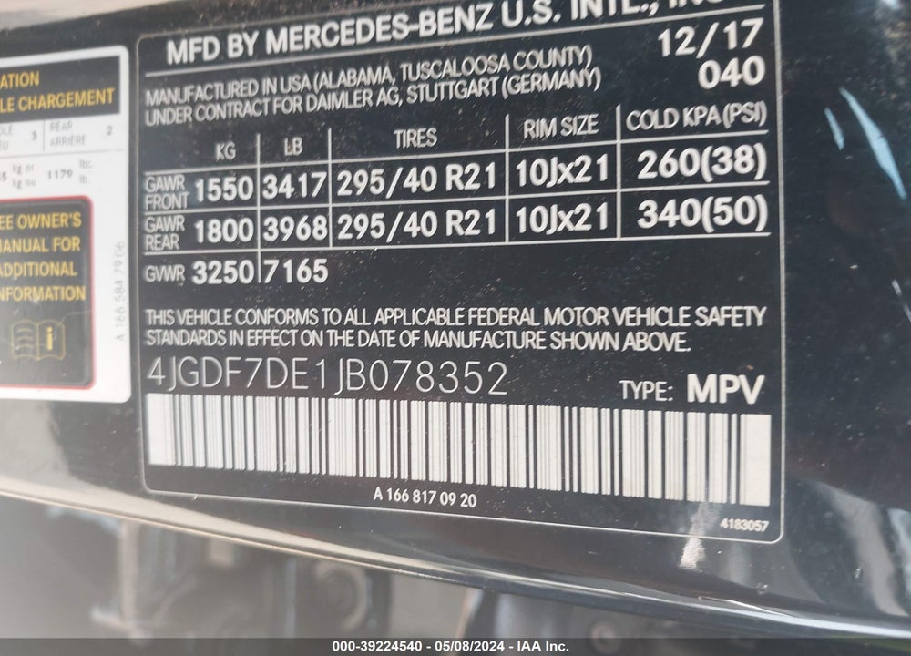 2018 MERCEDES-BENZ GLS 550 4MATIC VIN: 4JGDF7DE1JB078352