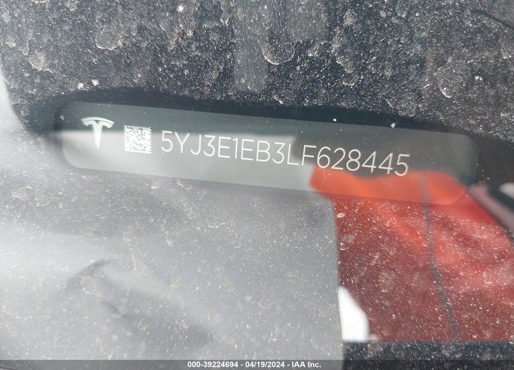 2020 TESLA MODEL 3 LONG RANGE DUAL MOTOR ALL-WHEEL DRIVE VIN: 5YJ3E1EB3LF628445