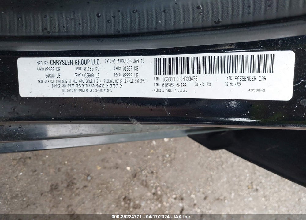2013 CHRYSLER 200 TOURING VIN: 1C3CCBBB6DN633470