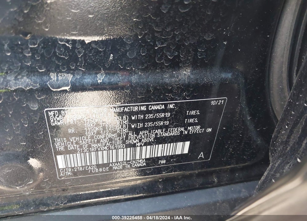 2021 TOYOTA RAV4 XLE PREMIUM VIN: 2T3C1RFVXMC161993