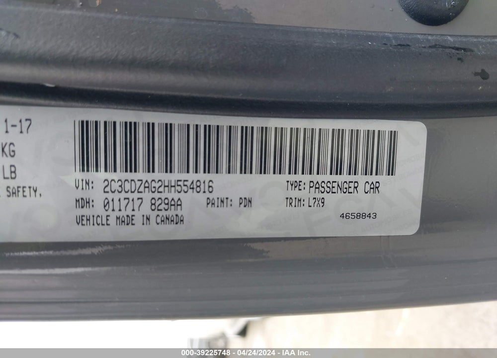 2017 DODGE CHALLENGER SXT VIN: 2C3CDZAG2HH554816
