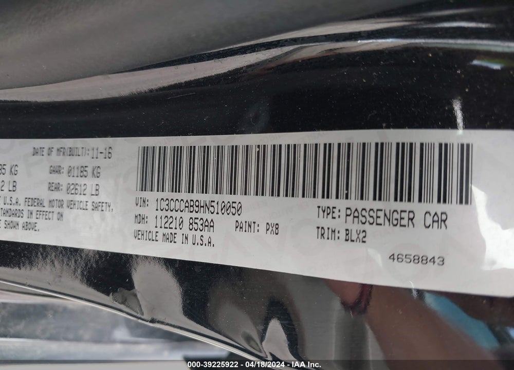 2017 CHRYSLER 200 LIMITED PLATINUM VIN: 1C3CCCAB9HN510050