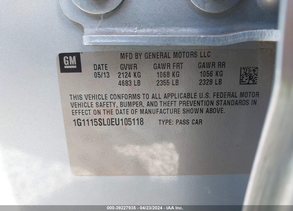 2014 CHEVROLET IMPALA 1LT VIN: 1G1115SL0EU105118