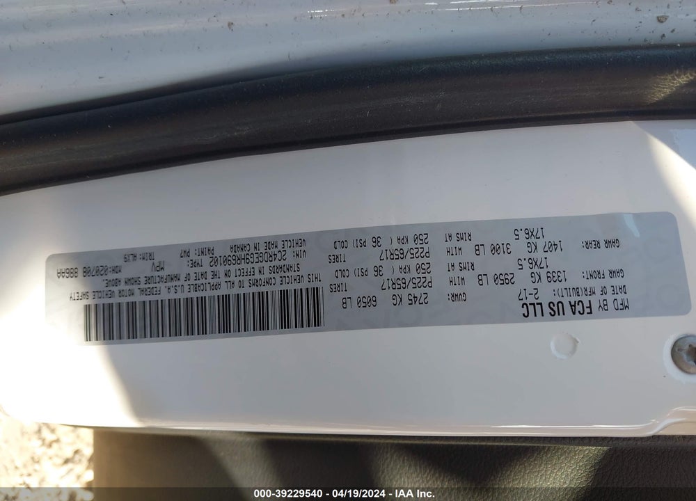 2017 DODGE GRAND CARAVAN GT VIN: 2C4RDGEG9HR690102