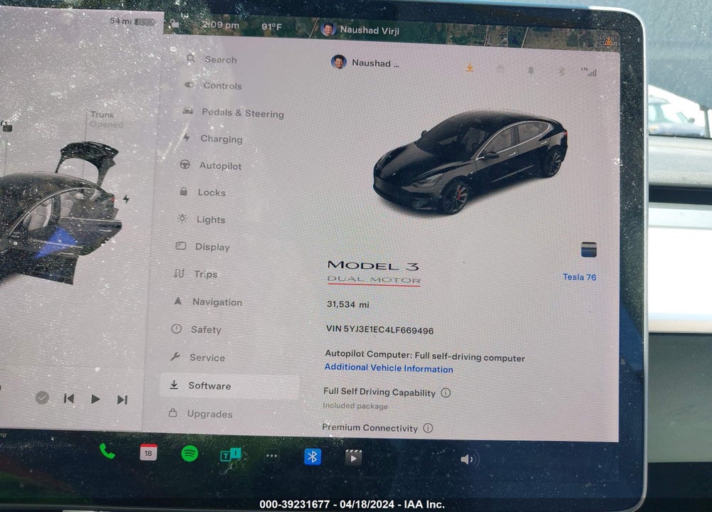 2020 TESLA MODEL 3 PERFORMANCE DUAL MOTOR ALL-WHEEL DRIVE VIN: 5YJ3E1EC4LF669496