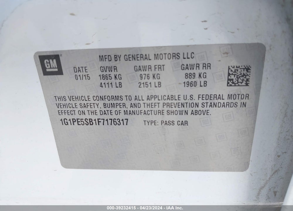 2015 CHEVROLET CRUZE 2LT AUTO VIN: 1G1PE5SB1F7176317