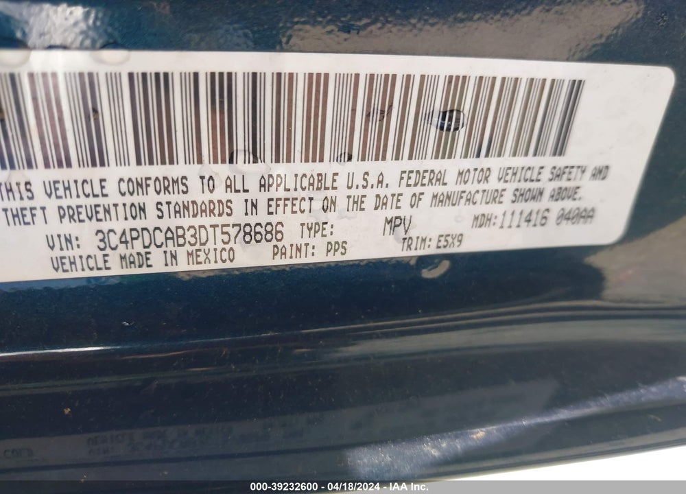 2013 DODGE JOURNEY AMERICAN VALUE PKG VIN: 3C4PDCAB3DT578686