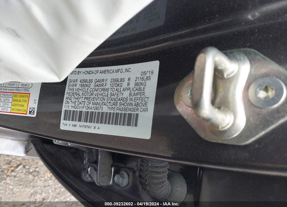 2019 HONDA ACCORD LX VIN: 1HGCV1F12KA108073