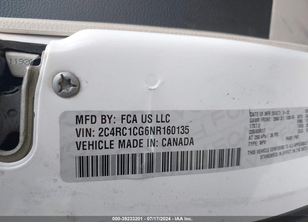2022 CHRYSLER VOYAGER LX VIN: 2C4RC1CG6NR160135