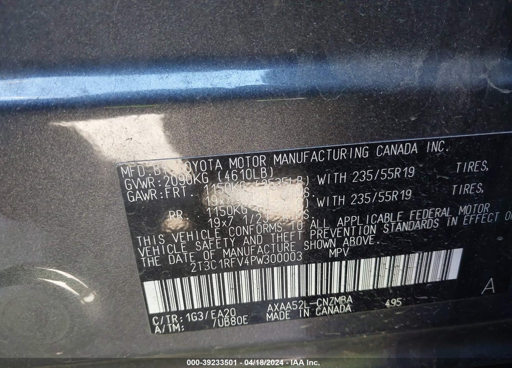 2023 TOYOTA RAV4 XLE PREMIUM VIN: 2T3C1RFV4PW300003