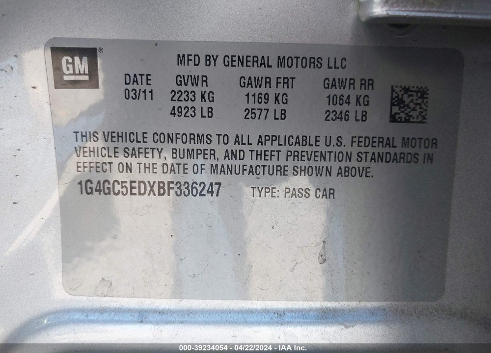 2011 BUICK LACROSSE CXL VIN: 1G4GC5EDXBF336247