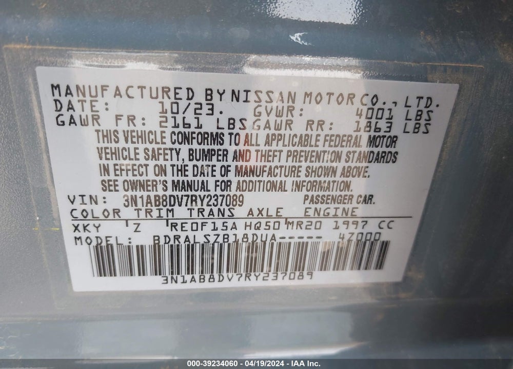 2024 NISSAN SENTRA SR XTRONIC CVT VIN: 3N1AB8DV7RY237089
