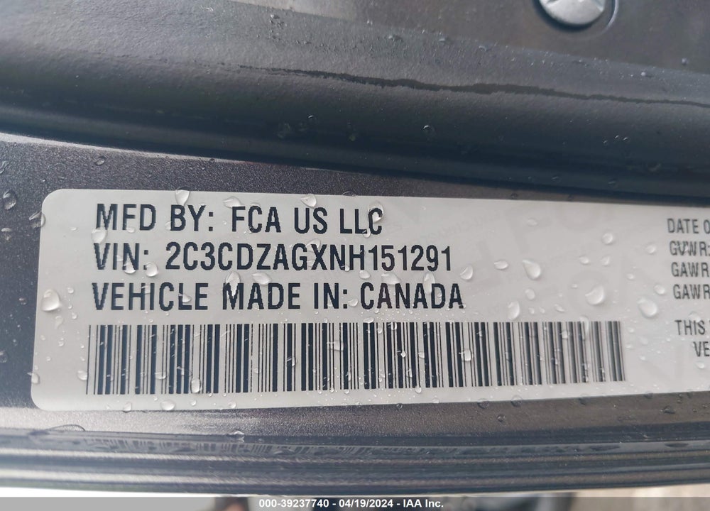 2022 DODGE CHALLENGER SXT VIN: 2C3CDZAGXNH151291