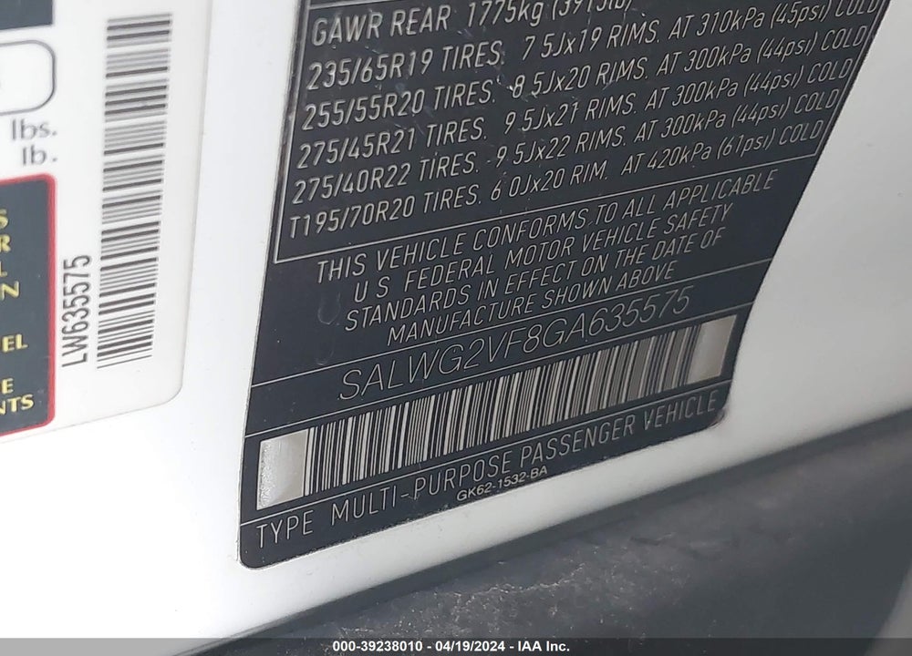 2016 LAND ROVER RANGE ROVER SPORT 3.0L V6 SUPERCHARGED SE VIN: SALWG2VF8GA635575