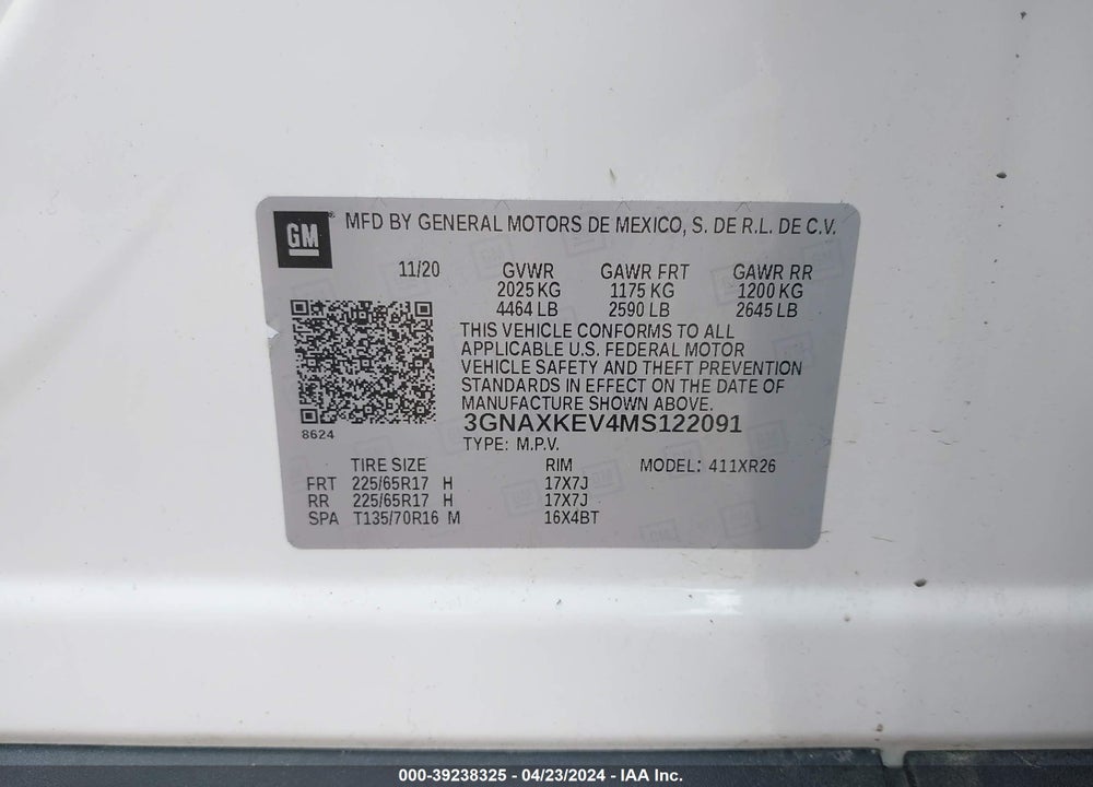 2021 CHEVROLET EQUINOX FWD LT VIN: 3GNAXKEV4MS122091