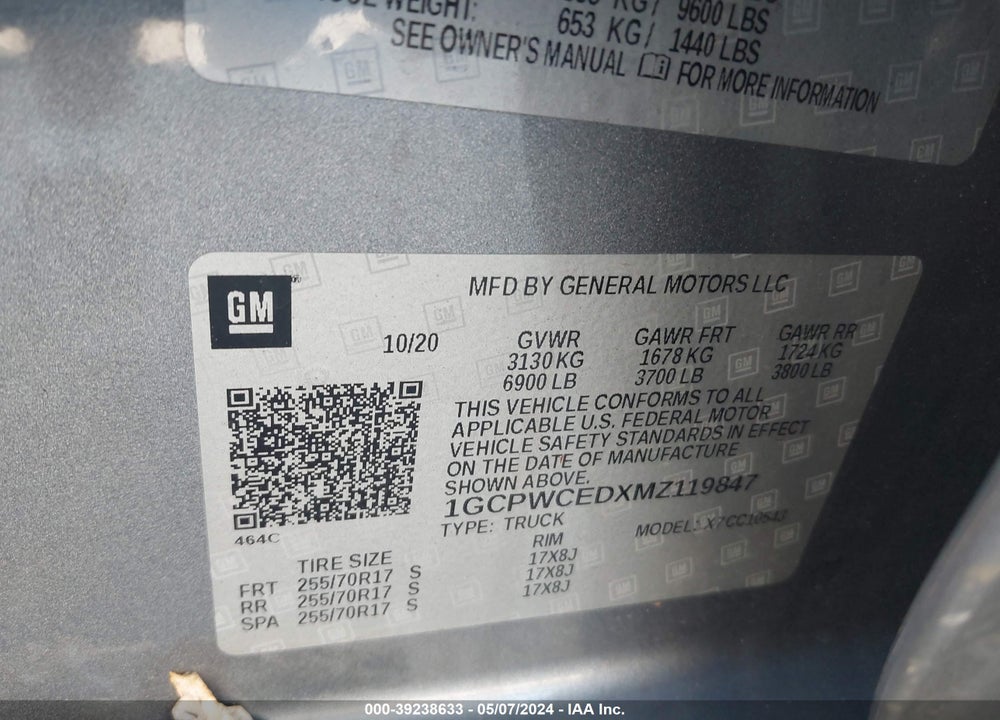 2021 CHEVROLET SILVERADO 1500 2WD SHORT BED LT VIN: 1GCPWCEDXMZ119847