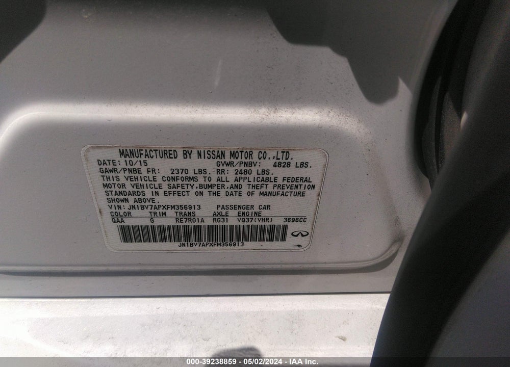 2015 INFINITI Q50 PREMIUM VIN: JN1BV7APXFM356913