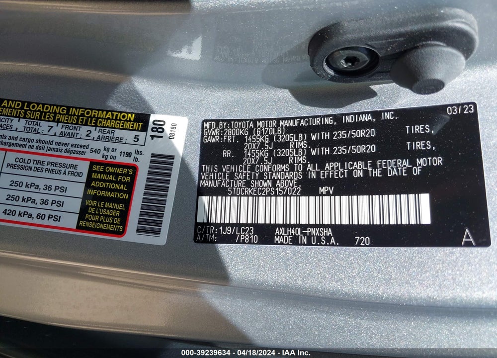 2023 TOYOTA SIENNA 25TH ANNIVERSARY EDITION VIN: 5TDCRKEC2PS157022