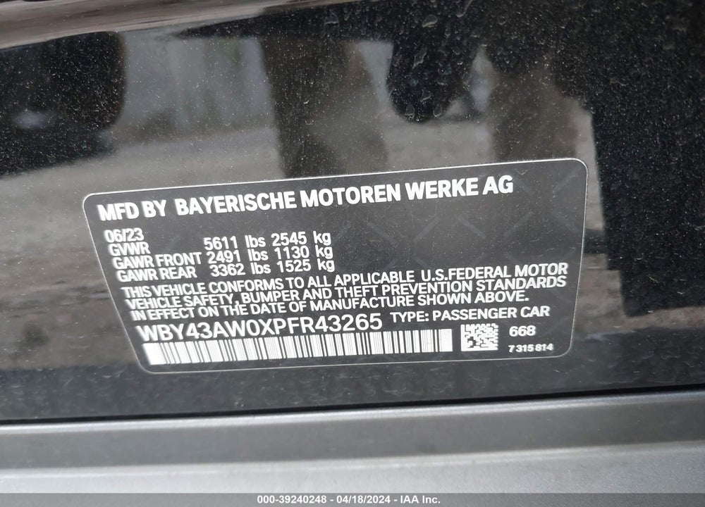 2023 BMW I4 EDRIVE35 VIN: WBY43AW0XPFR43265