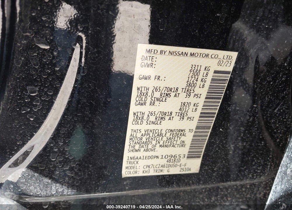 2023 NISSAN TITAN SV 4X4 VIN: 1N6AA1ED0PN109653
