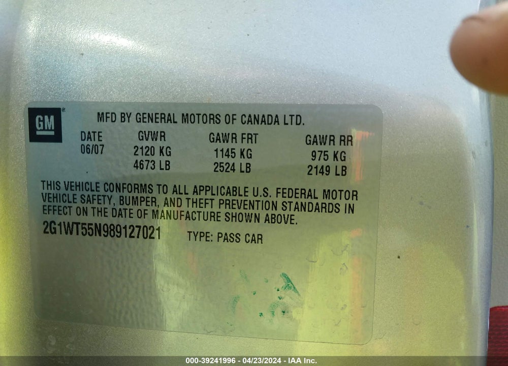 2008 CHEVROLET IMPALA LT VIN: 2G1WT55N989127021