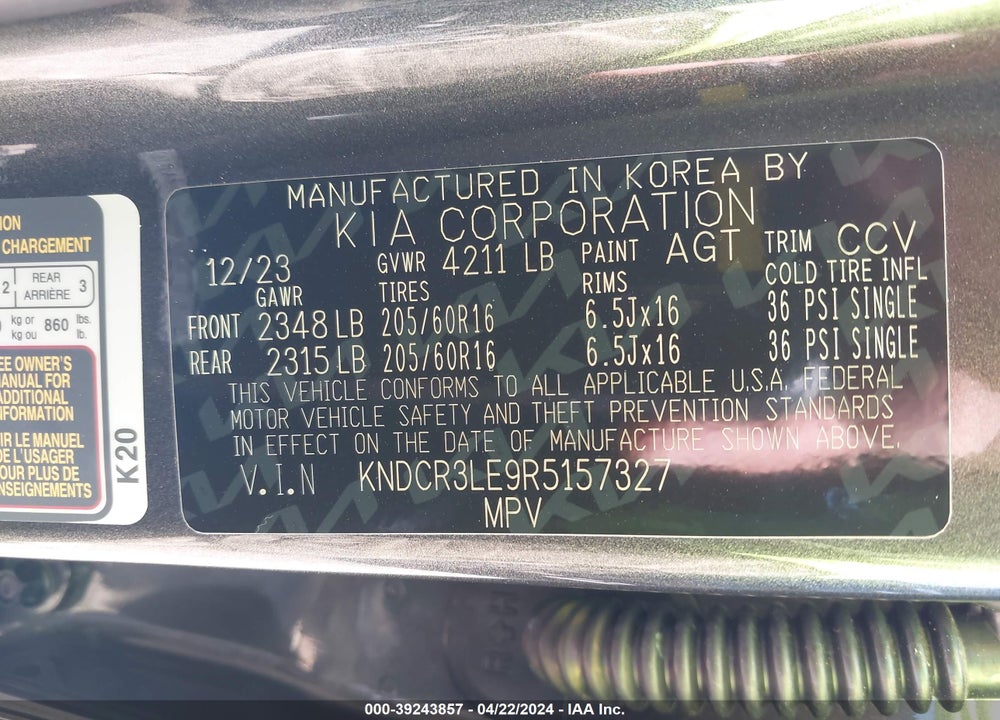 2024 KIA NIRO EX VIN: KNDCR3LE9R5157327