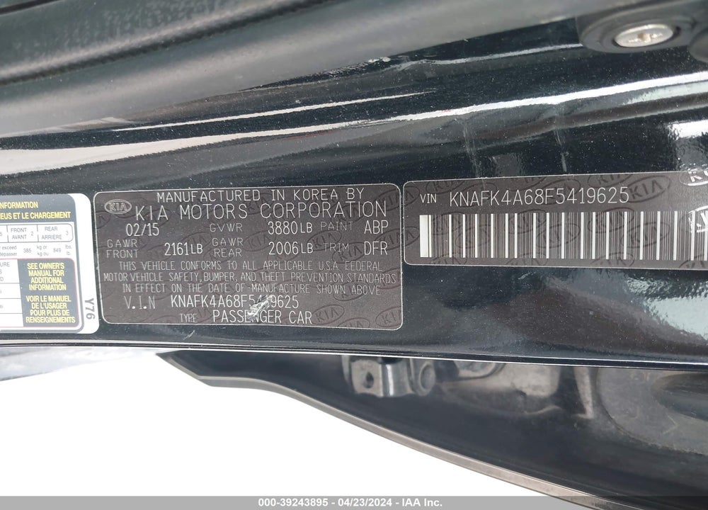 2015 KIA FORTE LX VIN: KNAFK4A68F5419625