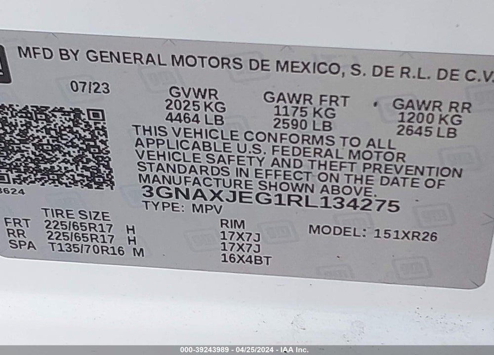 2024 CHEVROLET EQUINOX FWD 2FL VIN: 3GNAXJEG1RL134275