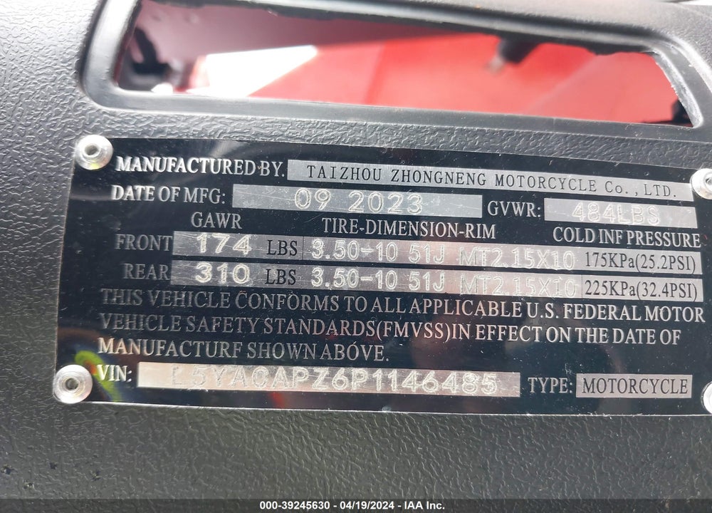 2023 ZHONGENG 150 VIN: L5YACAPZ6P1146485