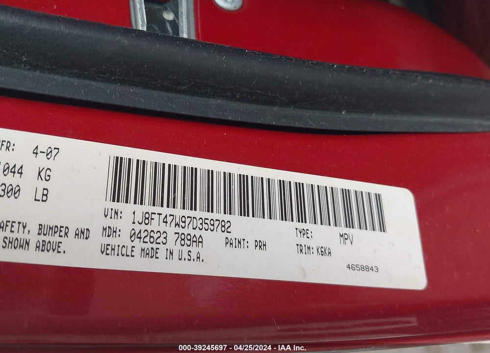 2007 JEEP COMPASS SPORT VIN: 1J8FT47W97D359782