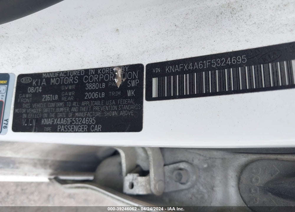 2015 KIA FORTE LX VIN: KNAFX4A61F5324695