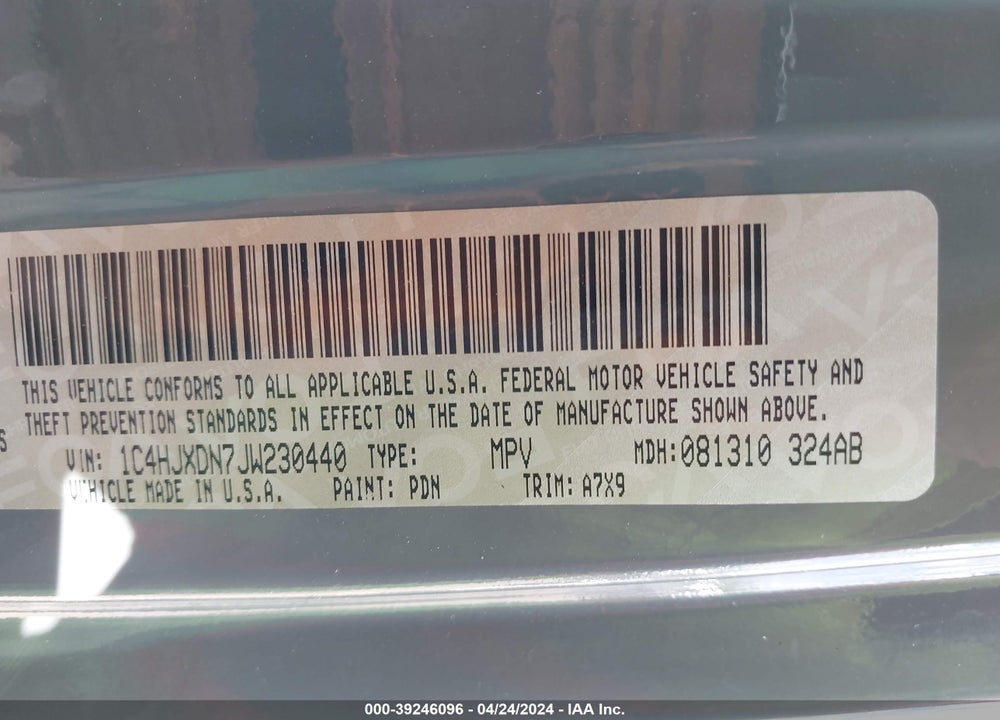 2018 JEEP WRANGLER UNLIMITED VIN: 1C4HJXDN7JW230440