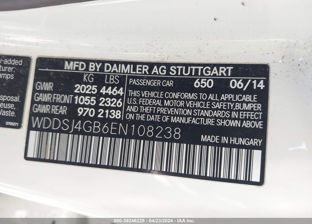 2014 MERCEDES-BENZ CLA 250 VIN: WDDSJ4GB6EN108238