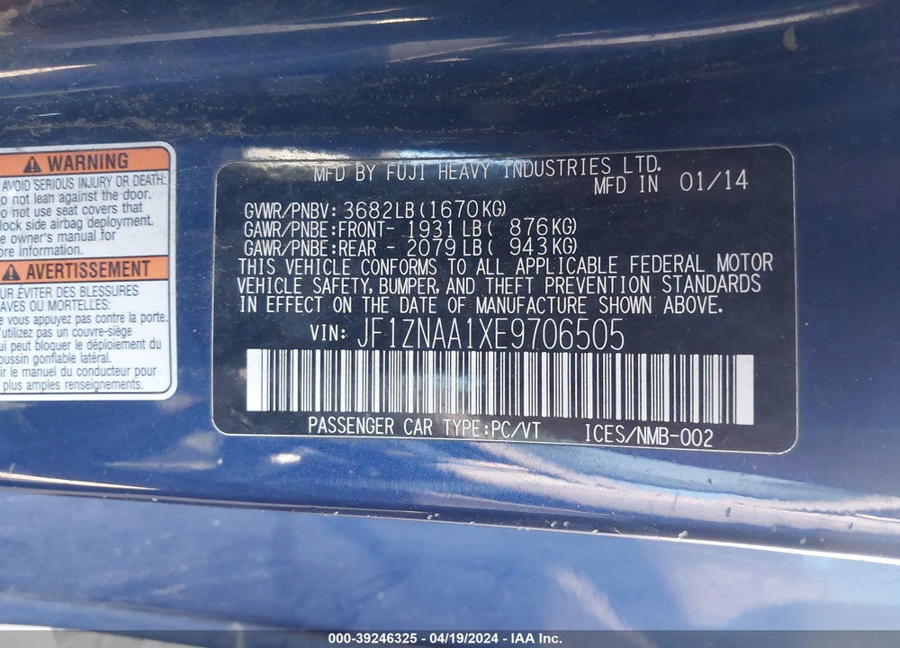 2014 SCION FR-S MONOGRAM VIN: JF1ZNAA1XE9706505