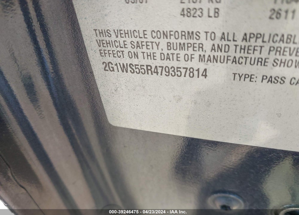 2007 CHEVROLET IMPALA VIN: 2G1WS55R479357814