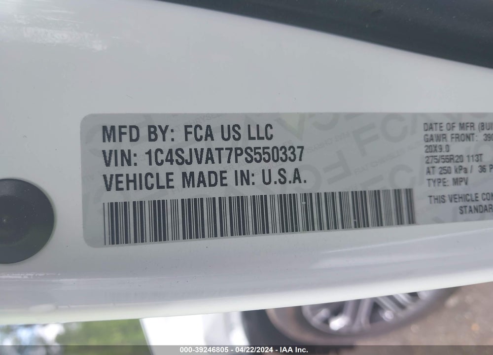 2023 JEEP WAGONEER SERIES I 4X4 VIN: 1C4SJVAT7PS550337
