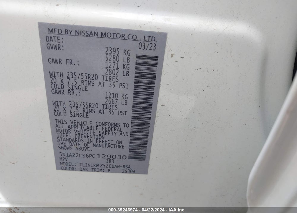 2023 NISSAN MURANO SL INTELLIGENT AWD VIN: 5N1AZ2CS6PC129030