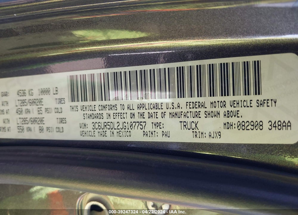 2018 RAM 2500 VIN: 3C6UR5DL2JG107757