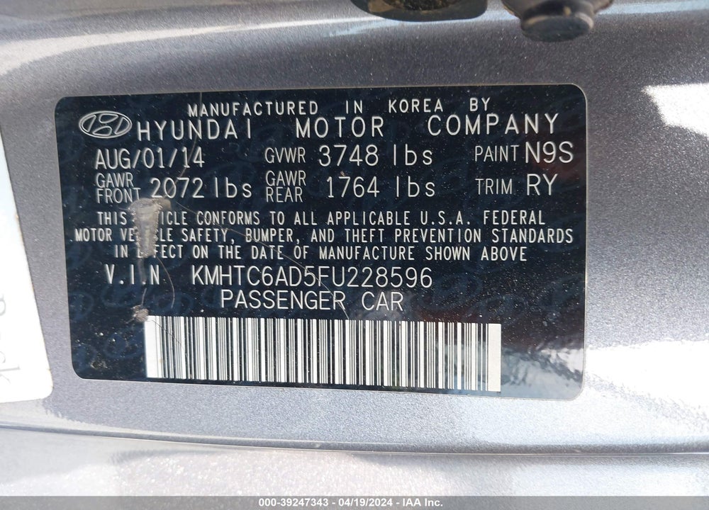 2015 HYUNDAI VELOSTER VIN: KMHTC6AD5FU228596