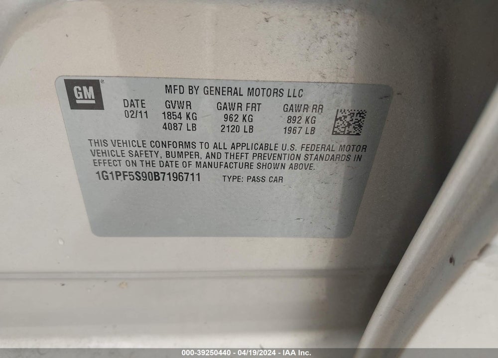 2011 CHEVROLET CRUZE 1LT VIN: 1G1PF5S90B7196711